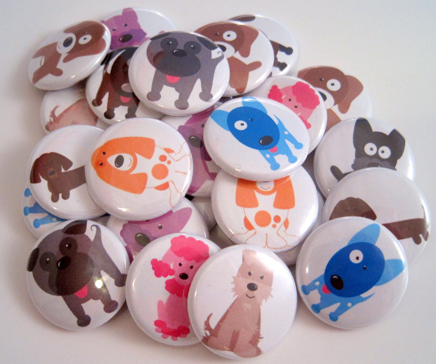 Dog Buttons - Puppy Party - 25 Party Favors - 1 Inch Pin-Back Buttons