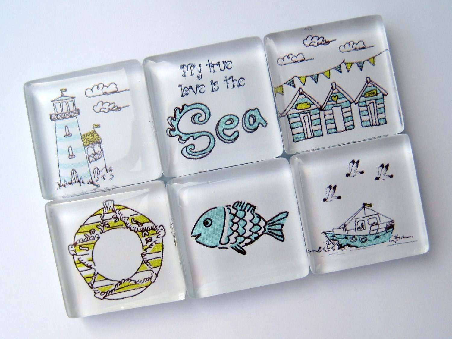 Magnets - My True Love is the Sea - Set of Six 1 Inch Square Strong Magnets