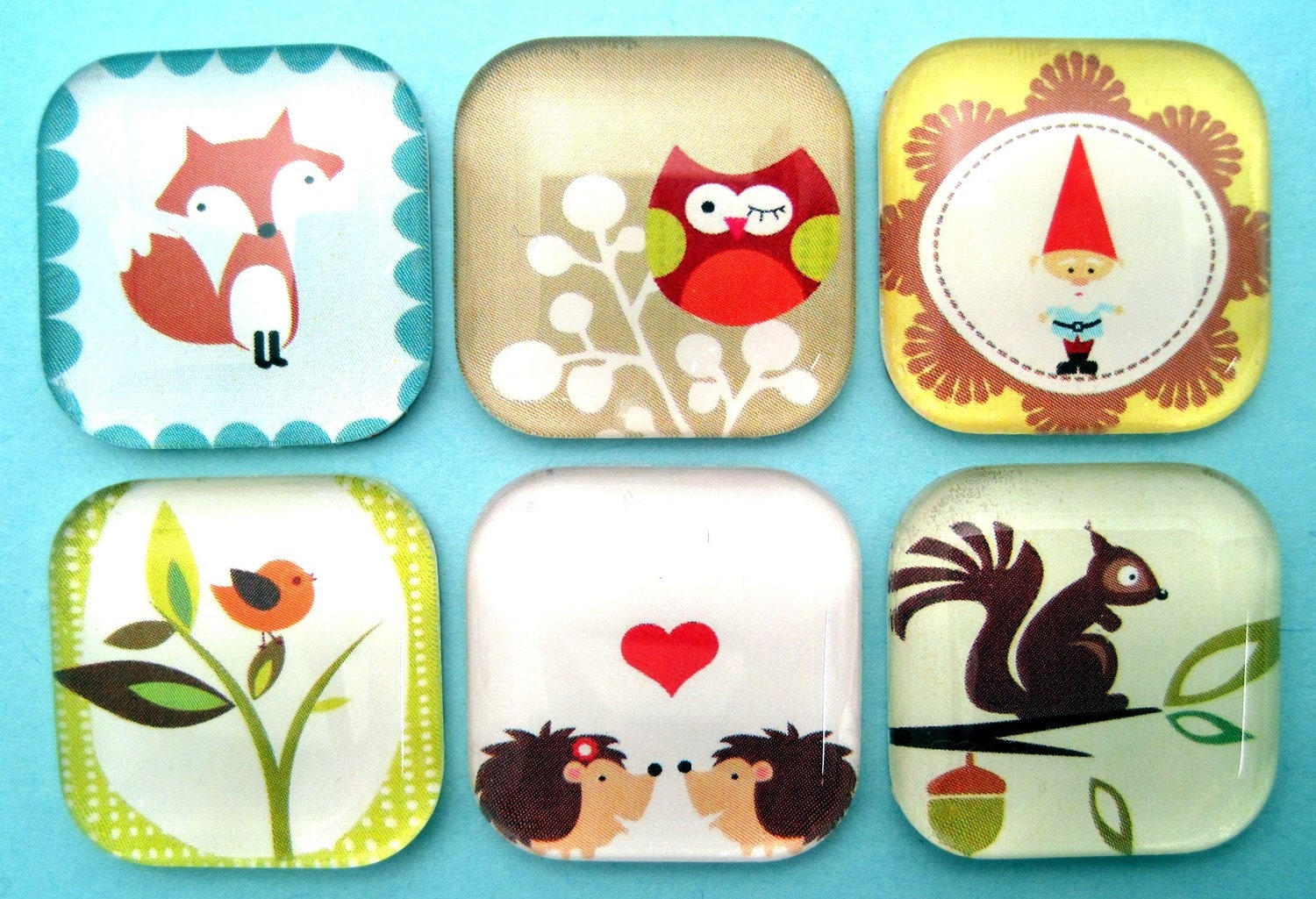 Woodland Critters Magnets - Premium Glass - One Inch Squares