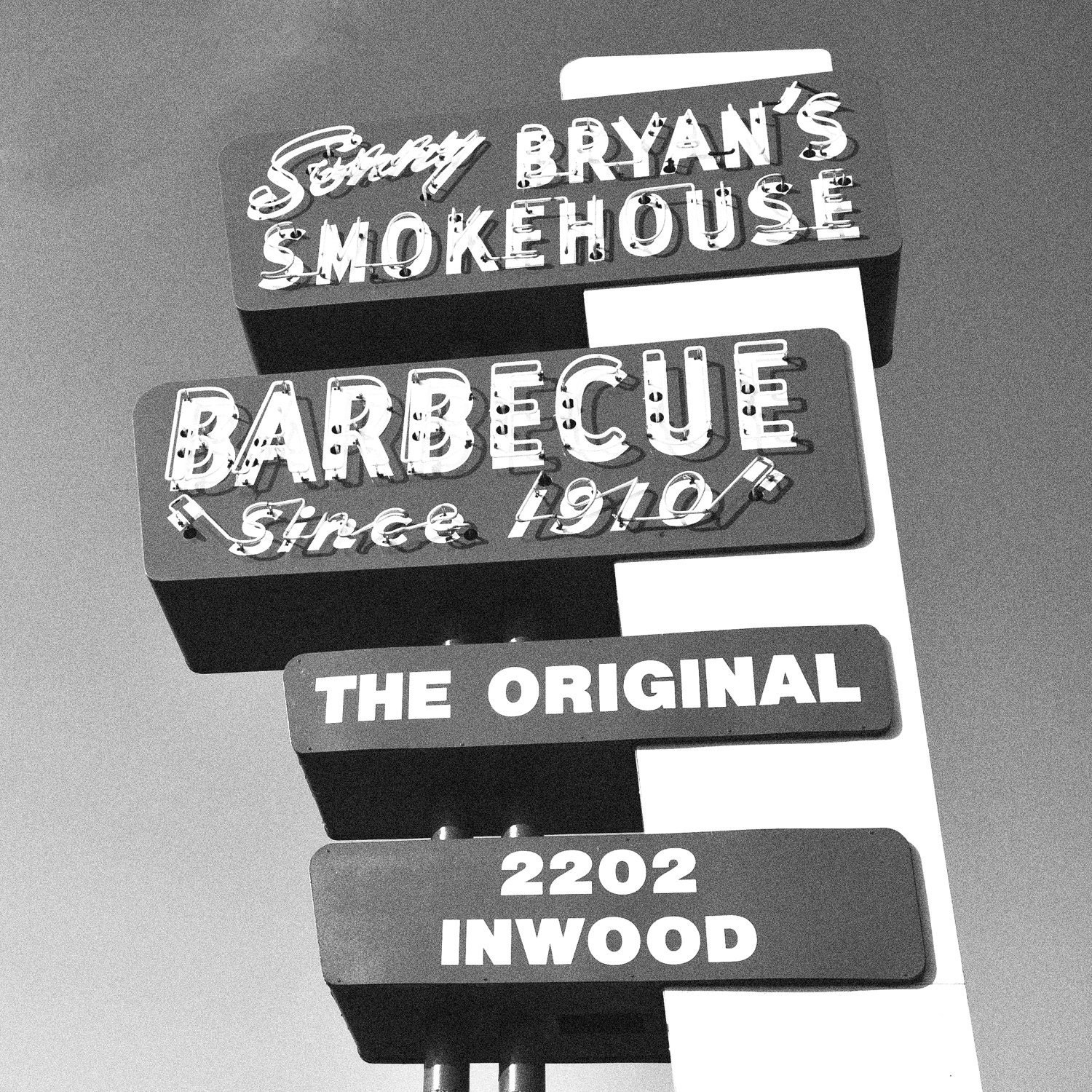 Sonny Bryan's BBQ Vintage Sign 10x10 Color Black & White Print