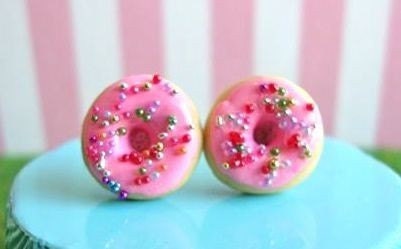 Pink Donuts with Rainbow Sprinkles - Earring Studs