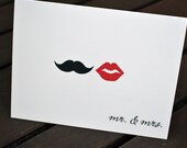 Wedding Thank You Cards / Bridal Shower Thank You Notes / Thank You Cards / Lips and Mustache / Mr. and Mrs. Note - Mustache and Red Lips
