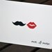 Wedding Thank You Cards / Bridal Shower Thank You Notes / Thank You Cards / Lips and Mustache / Mr. and Mrs. Note - Mustache and Red Lips