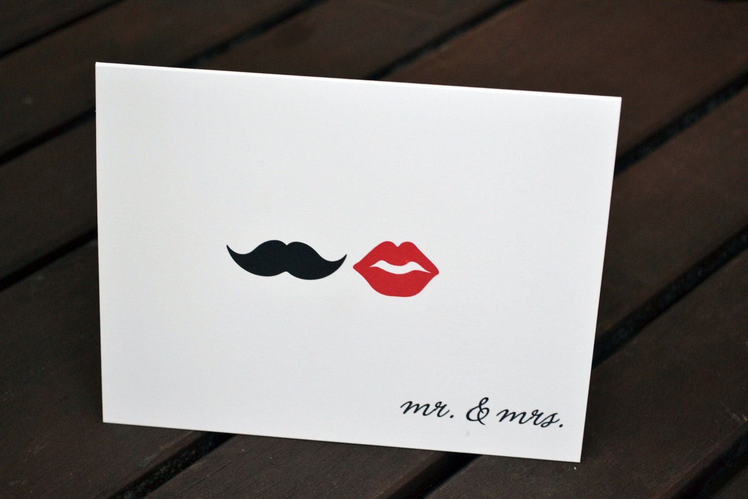 Wedding Thank You Cards / Bridal Shower Thank You Notes / Thank You Cards / Lips and Mustache / Mr. and Mrs. Note - Mustache and Red Lips