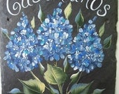 PERSONALIZED Custom Hand Painted Slate Welcome Sign BLUE HYDRANGEAS