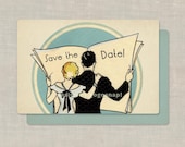 100 Art Deco Save the Date Cards Wedding Invitations Custom for you Deco Newspaper Couple