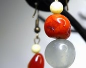Eileen Earrings--New Jade, Burnt Orange Chalcedony, Boho, Neutral, Semiprecious Gemstones