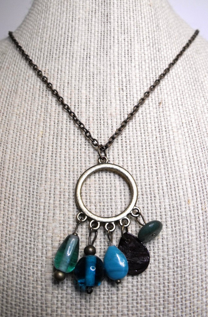Maritime Necklace--Aventurine, Czech Pressed Glass Beads, Mother of Pearl, Teal, Aqua, Beachy