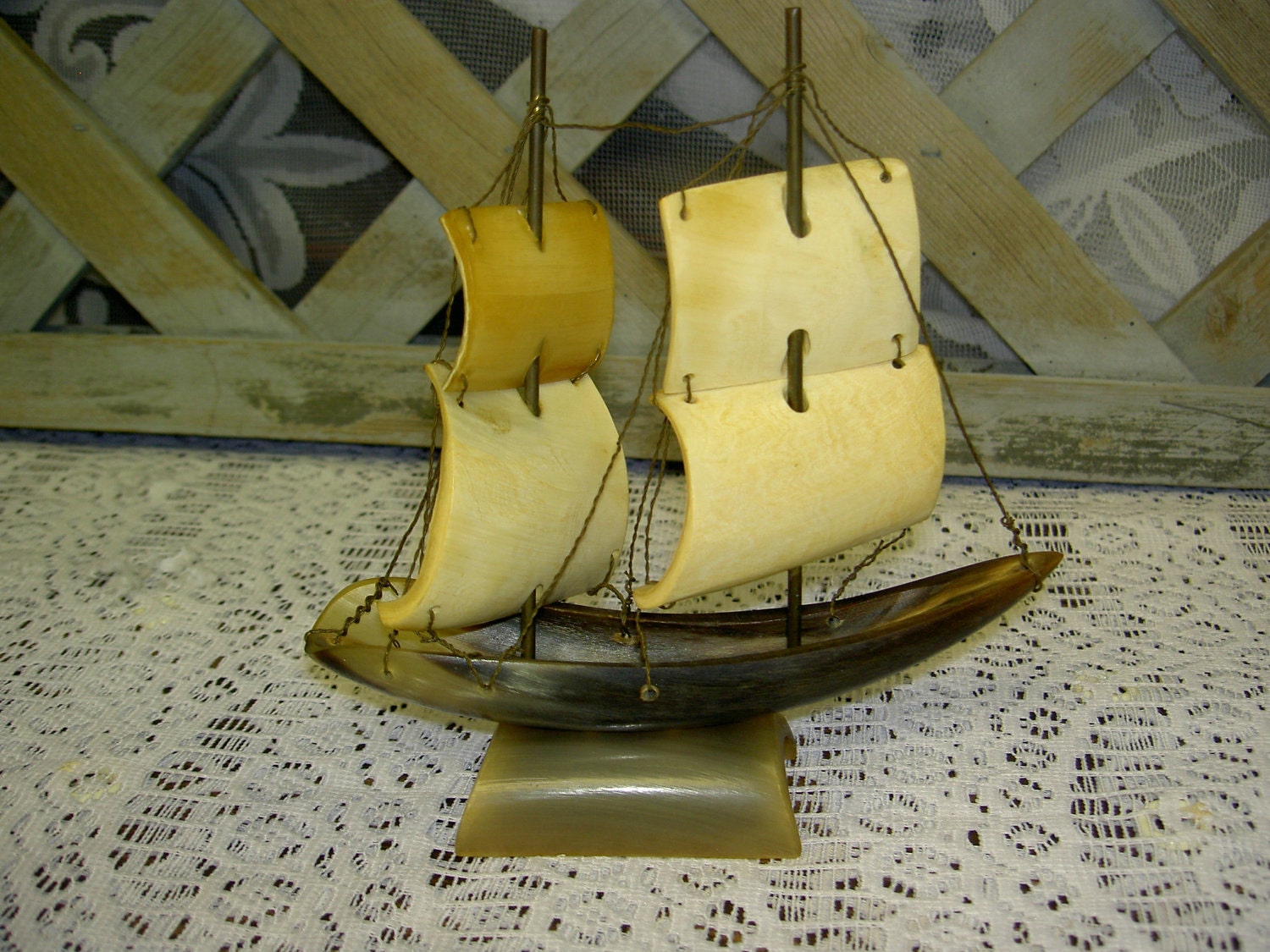 Vintage Cow Steer Horn Tall Ship