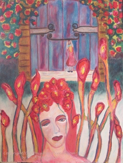 The Secret Garden - 5x7 Print of Oil Pastel by Trish Vernazza
