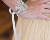 Crystal Bridal Cuff Bracelet Silver - As SEEN in the Brides of OK Magazine - Claire Couture Wedding Bracelet of Crystal and Silver Beads
