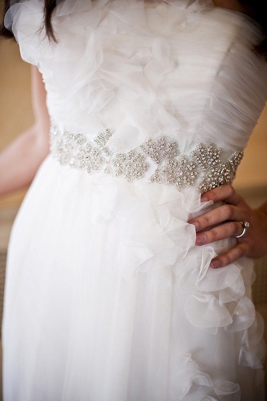 Swarovski Crystal Bridal Belt Sash - Kelli 2 Crystal Wedding Gown sash or belt