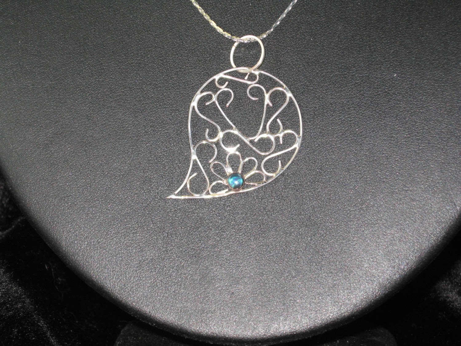 Natural Black Opal and Sterling Silver Filigree Pendant