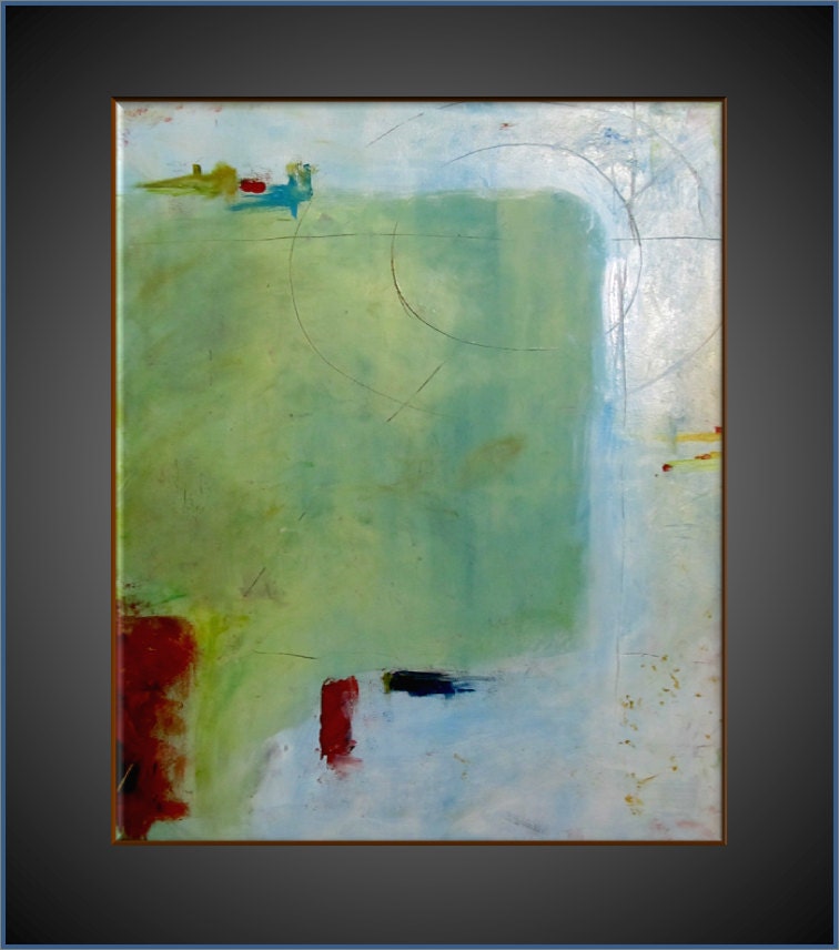 Large Original Abstract Canvas Contemporary/Modern Painting  - 24x36 - Greens, Grays, Whites and more