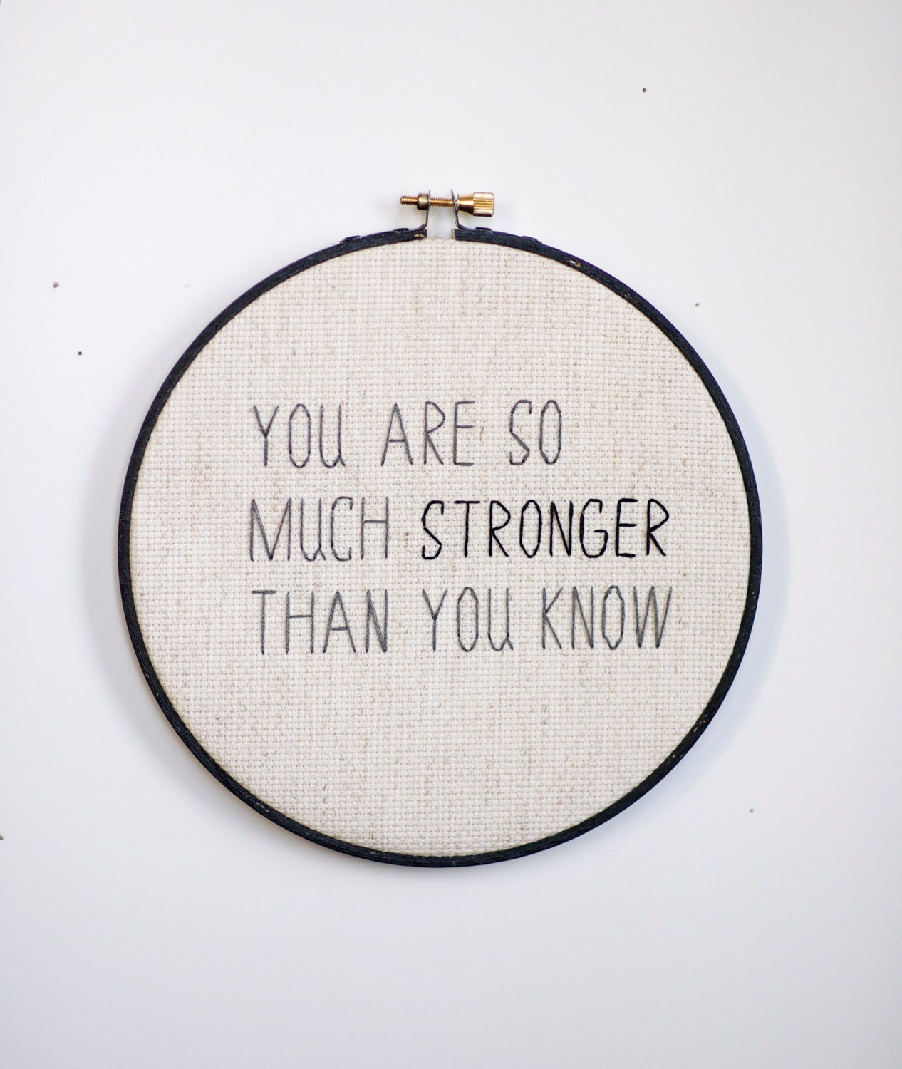 grey and black 'you are so much stronger than you know' wall hanging gift hoop