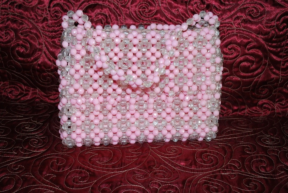 Vintage 1960's Pink Beaded MOD Handbag