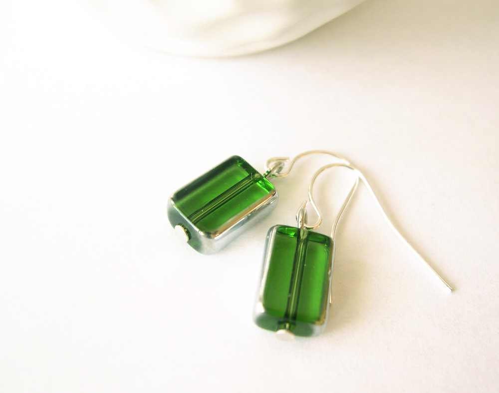 Simple Drop Earrings - Green Jewelry, Dangle, Silver, Nickel Free Earwires, Modern, Czech Glass
