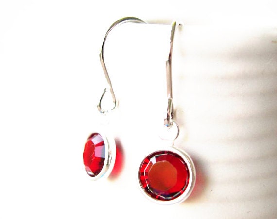 Custom Listing for Pyrexblue - Red Earrings, Simple, Crystal, Glass, Drop, Dangle, Modern Jewellery, Small Silver Jewelry