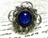 Victorian Ring Sapphire Blue Adjustable Royal Blue Dichroic Glass Filigree Ring - Victorian Jewelry