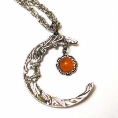 Crescent Moon Necklace Moon Pendant Long Chain Necklace Celestial Jewelry - Triple Goddess