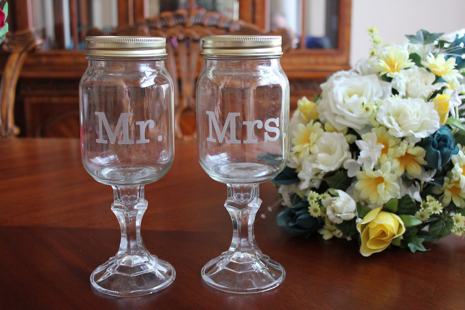 2 Redneck Wine Glass Set,  Wedding party, mason jars, 2 mason jars