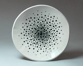 Dramatic, Large, High-Footed Bowl with a Constellation of White and Black Dots / Bowl, Platter, Dots, Spots / "CONSTELLATION"
