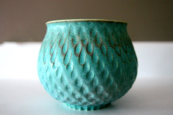 Turquoise Stoneware Vessel Carved with Raindrops / Hand Thrown and Hand Carved Art Piece / "EVAPORATION"