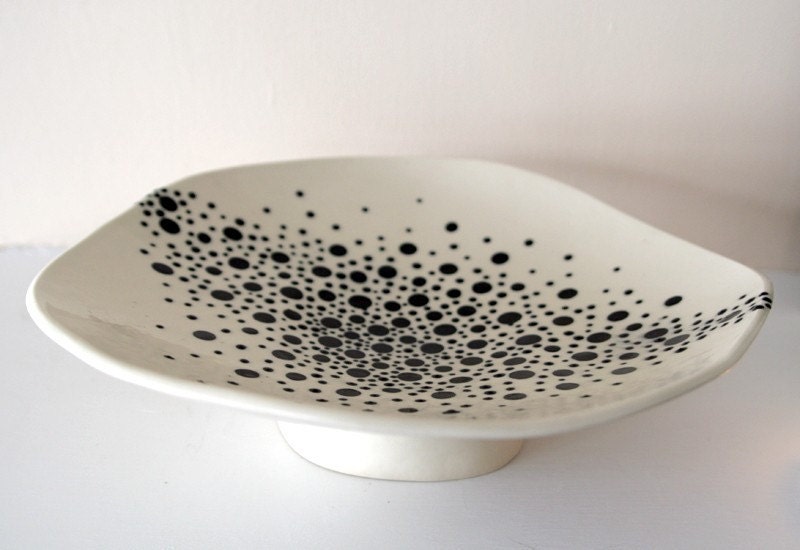 Large Footed Stoneware Platter with a Constellation of Black and White Dots / Starry Night Sky Cosmology / "ORION NEBULA 1"