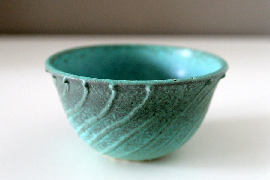 RESERVED for SPT: Turquoise Bowl with Sliptrailing and Verdigris Glaze / Organic Patina / "GORGAN A"