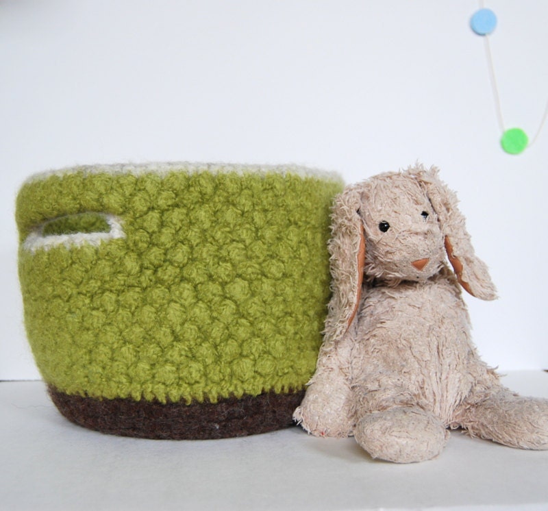 Kids Storage Basket - Wool Felt Basket - Thyme and Chestnut - Easter Basket