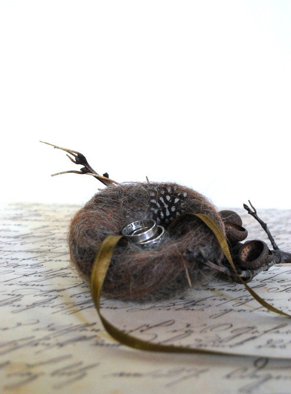 Rustic Ring Bearers Nest - Pillow - Woodland Wedding - Wool Rustic Nest