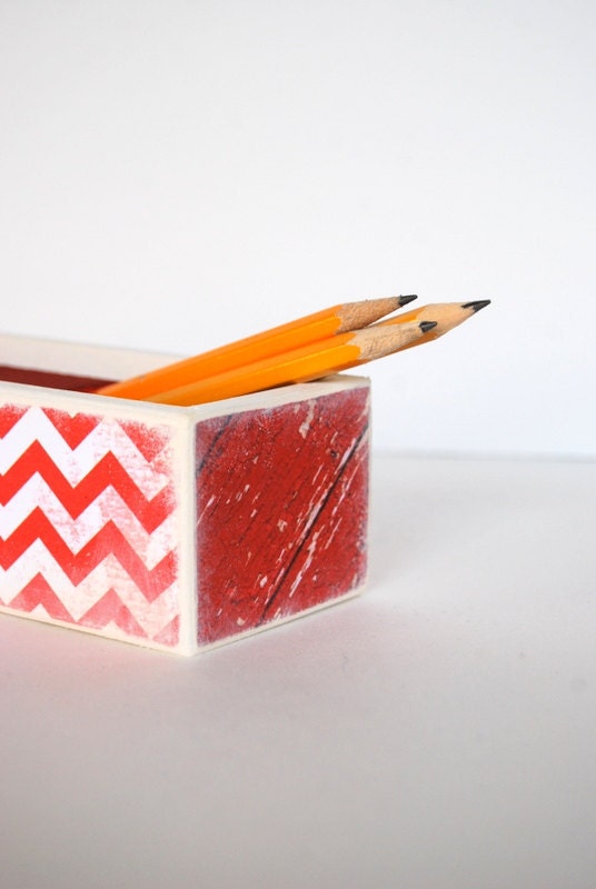 Red Chevron Pencil Box