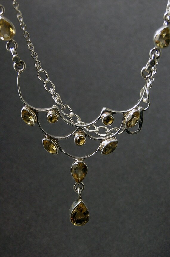 Artisan Handmade 925 Sterling Silver Gemstone Bridal Bridesmaid wedding gift Jewelry Citrine Semiprecious Golden Yellow Necklace