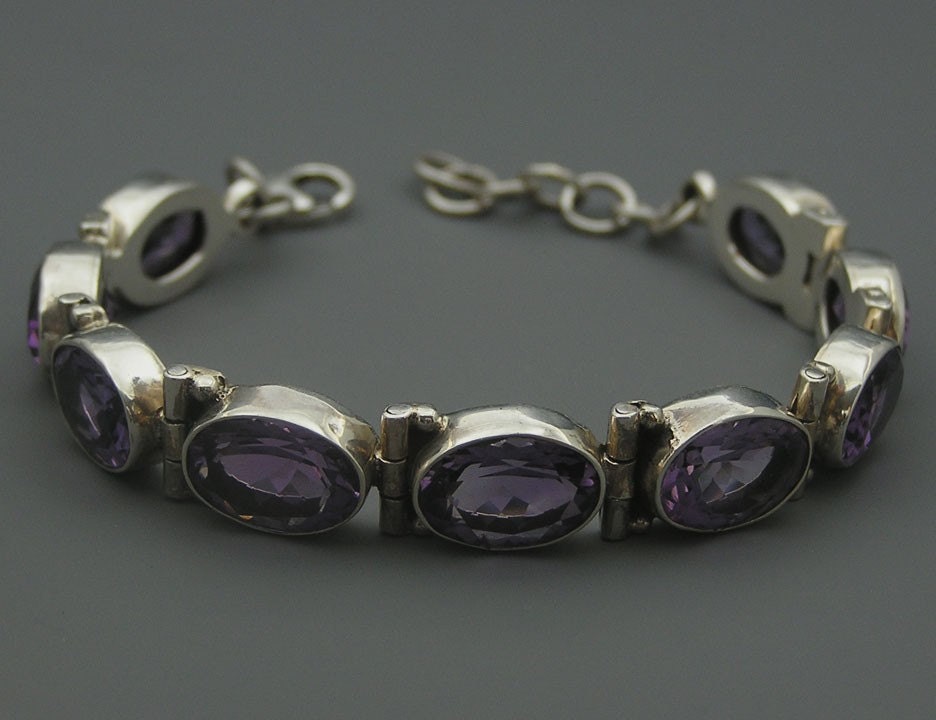 Artisan Handmade 925 Sterling Silver Gemstone Jewelry Amethyst Purple Bridal Bridesmaid Wedding Gift Anniversary Violet Purple Bracelet