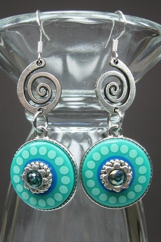 TURQUOISE and SILVER Metal SWIRLS Cowgirl Dangle Earrings - TuRQUoiSe FuN