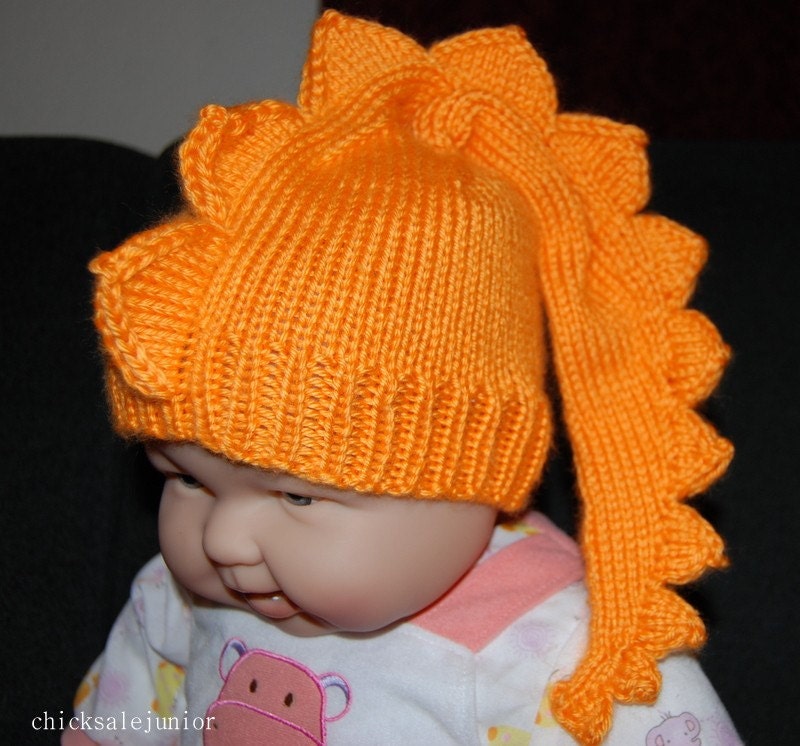 Baby hat 0-3m infant toddler Halloween costume long tail dinosaur orange dragon animal hat Ready to ship Photo Prop