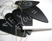 Black Hearts / Little Wooden Heart  Chalkboard Banner / Write A Message / Wedding