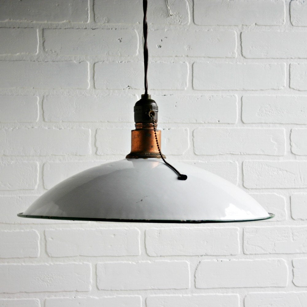Vintage Enamel Industrial Light Fixture