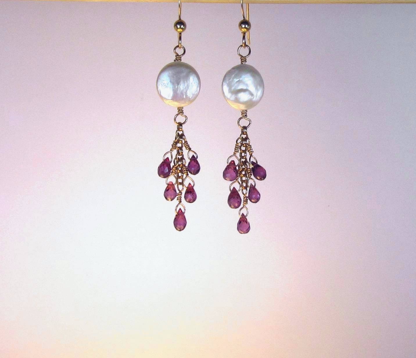 Coin Pearl and Rhodolite Garnet Earrings
