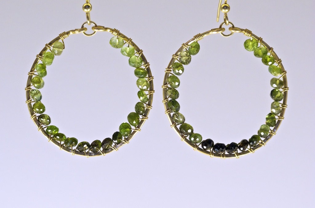 14 Karat Gold Filled Green Tourmaline Hoops