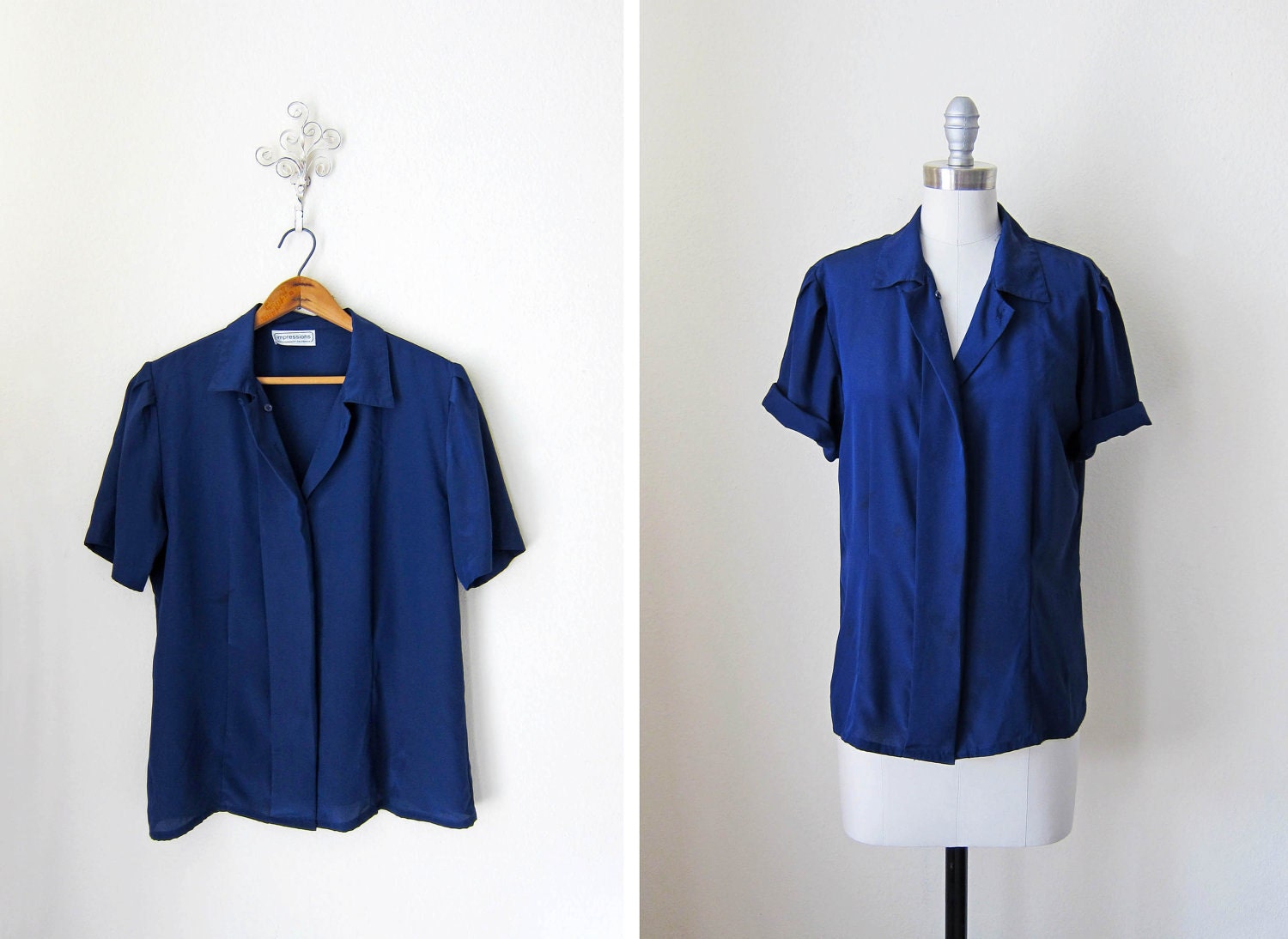 Vintage Blouse/ Navy Blue/ He Said, She Said