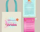 The Jennifer: Seashells, Seahorse and Starfish Custom Tote Bag and Destination Wedding Welcome Kit