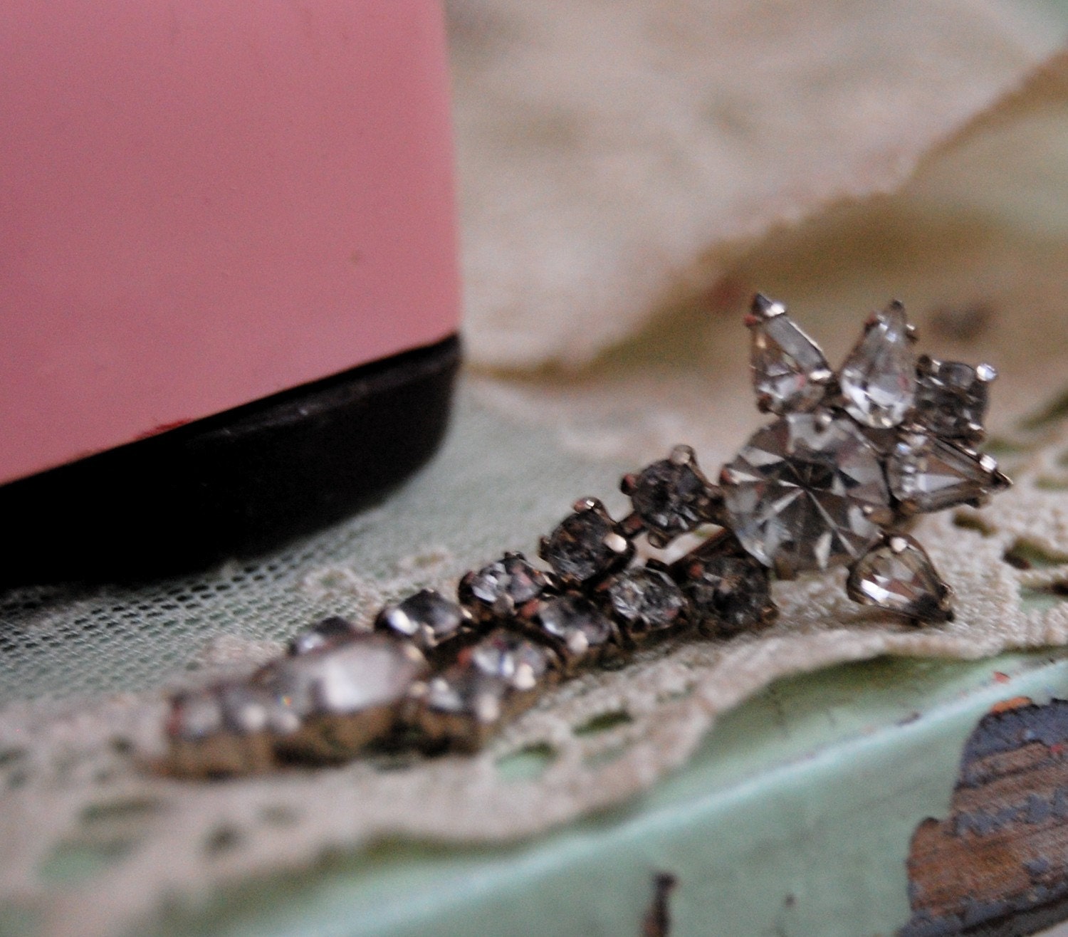 R E S E R V E D-The Deletta- Vintage 1940s Rhinestone Chandelier Earrings
