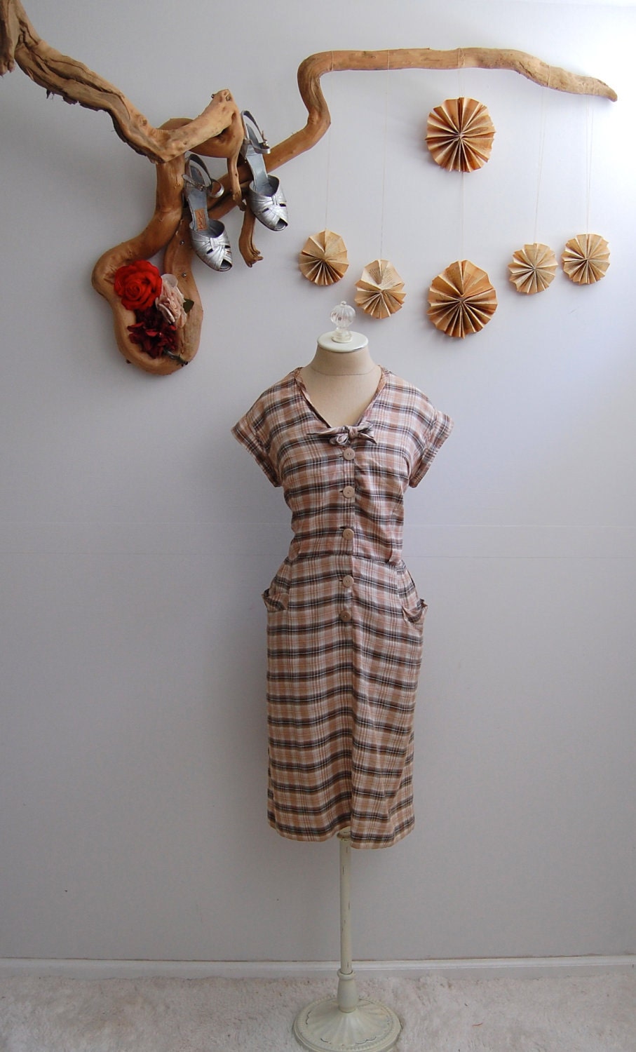 40% OFF SALE- The Peggy- Vintage 1950s 1960s Plaid Cotton Day Dress XL
