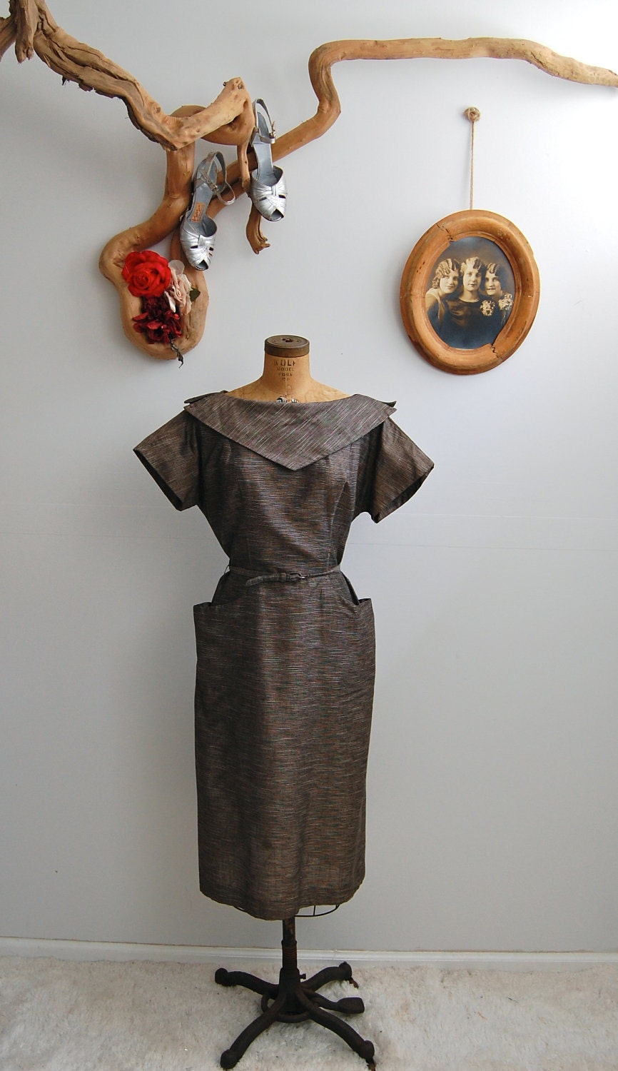 SALE 30% - Vintage 1940s Dress - 40s Day Dress - The June