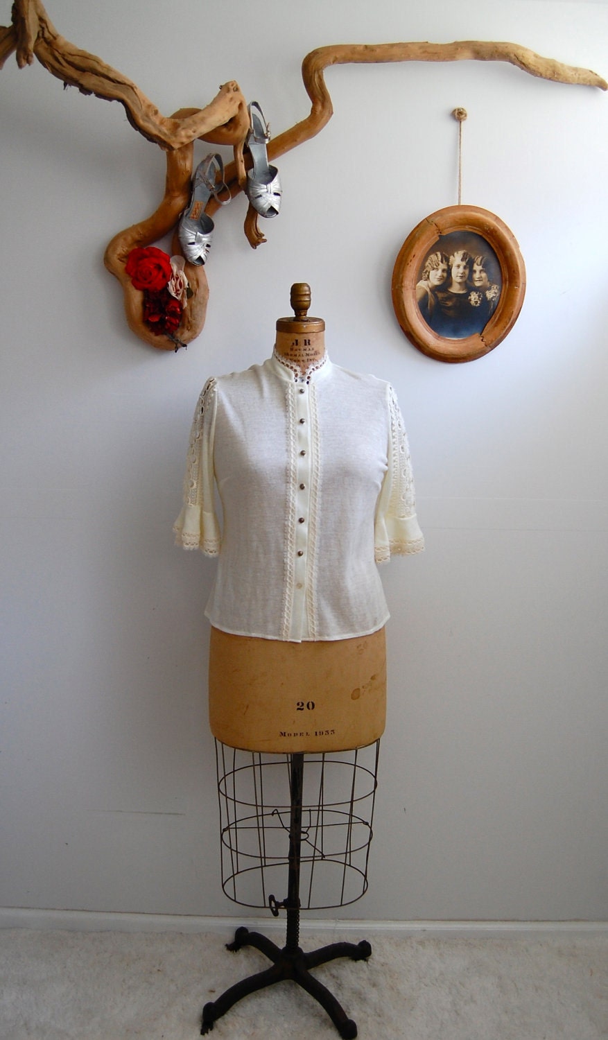 Vintage 1970s Sweater - Cream Crocheted Cardigan - The Helena