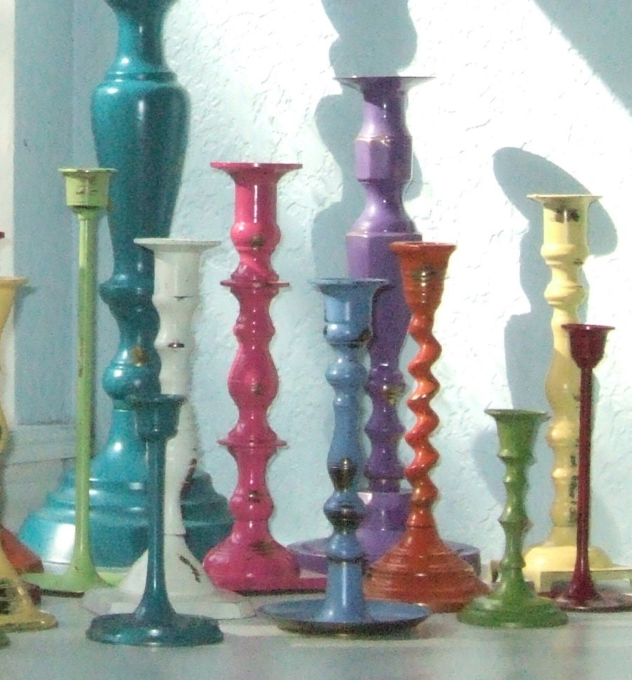 Shabby Chic Wedding Centerpieces: Painted Brass Candlesticks in Your Custom Colors