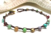 Surfer crochet bracelet, Bohemian beaded friendship jewelry, colorful czech glass, stones, boho, hippie chic, 3divasstudio
