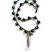 Gothic Romance crochet necklace, Edwardian Bohemian jewelry, crystal dagger, Thai silver heart, boho, black, romantic