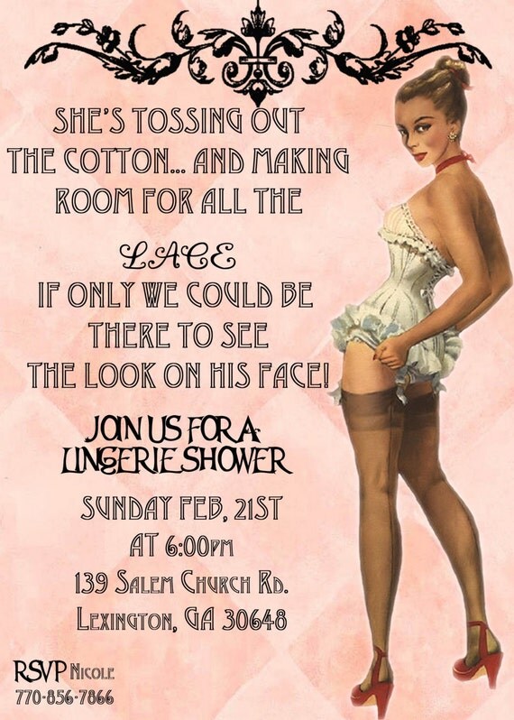 Lady in Red- Vintage Pin Up Lingerie Shower Invitation